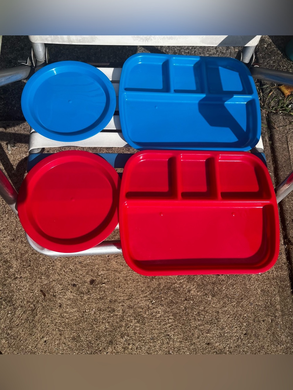Blue and Red Kids Sectioned Dinner Plates and Trays - Set of 4